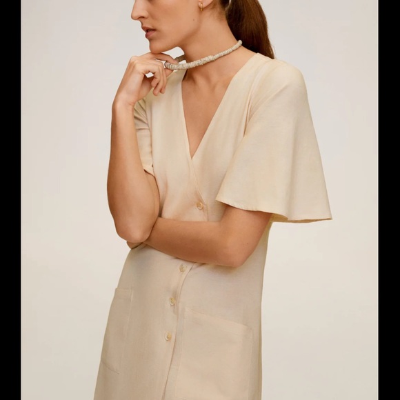 MANGO Buttoned wrap dress in Ecru - Picture 6 of 13
